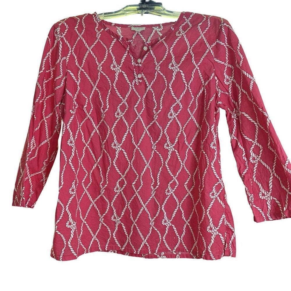 Talbot's Pullover  Pink Cotton Blouse Medium Pink White Rope Design 3/4